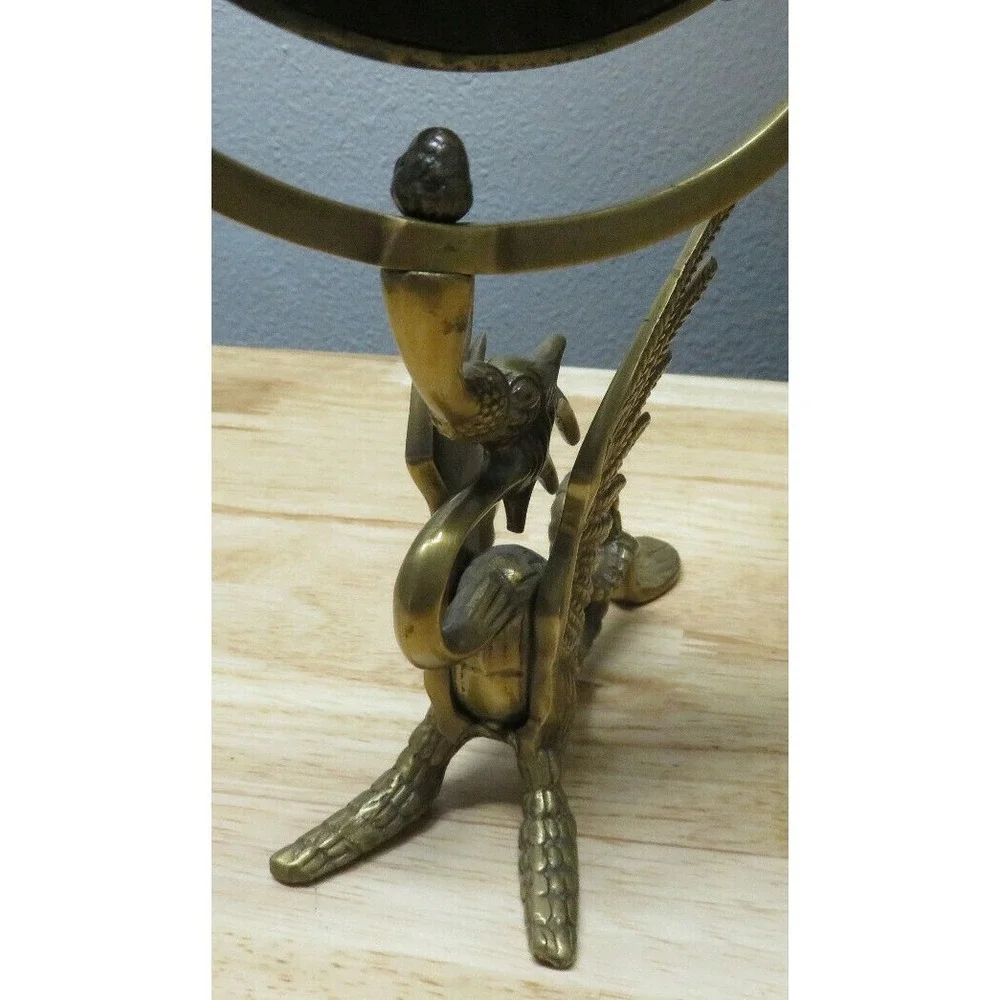 Antique Bronze TONE ORNATE ASIAN CHINESE DRAGON FISH 1 SIDE VANITY MIRROR 15